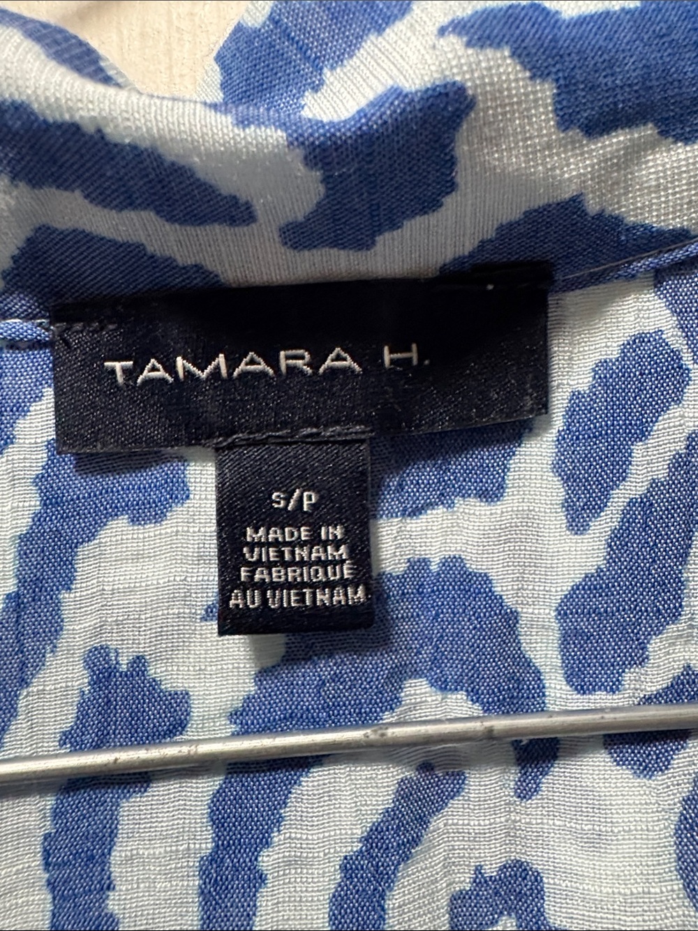 Tamara H. Casual Tie-Front Printed Button-Up Top - Blue/White - Picture 2 of 4
